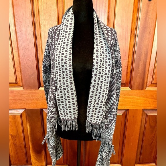 Disney parks blue Mickey Mouse silhouette fringe waterfall cardigan sweater - Picture 1 of 8